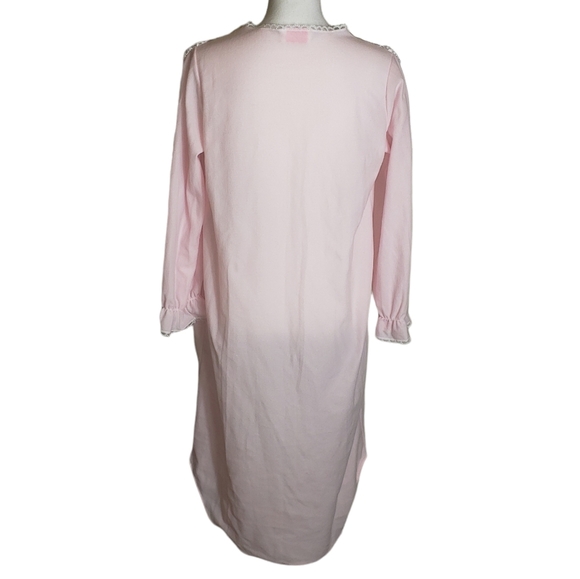 Vtg Pink Maxi Nightgown Size Small Puff Sleeve Lace Quilted Pearl Button Modest - Picture 3 of 13